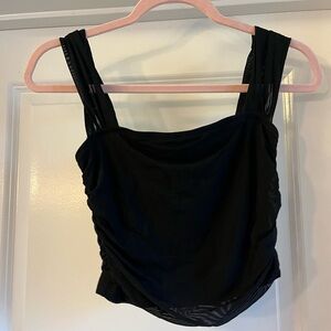 Black Ruched Square Neck Tank Top